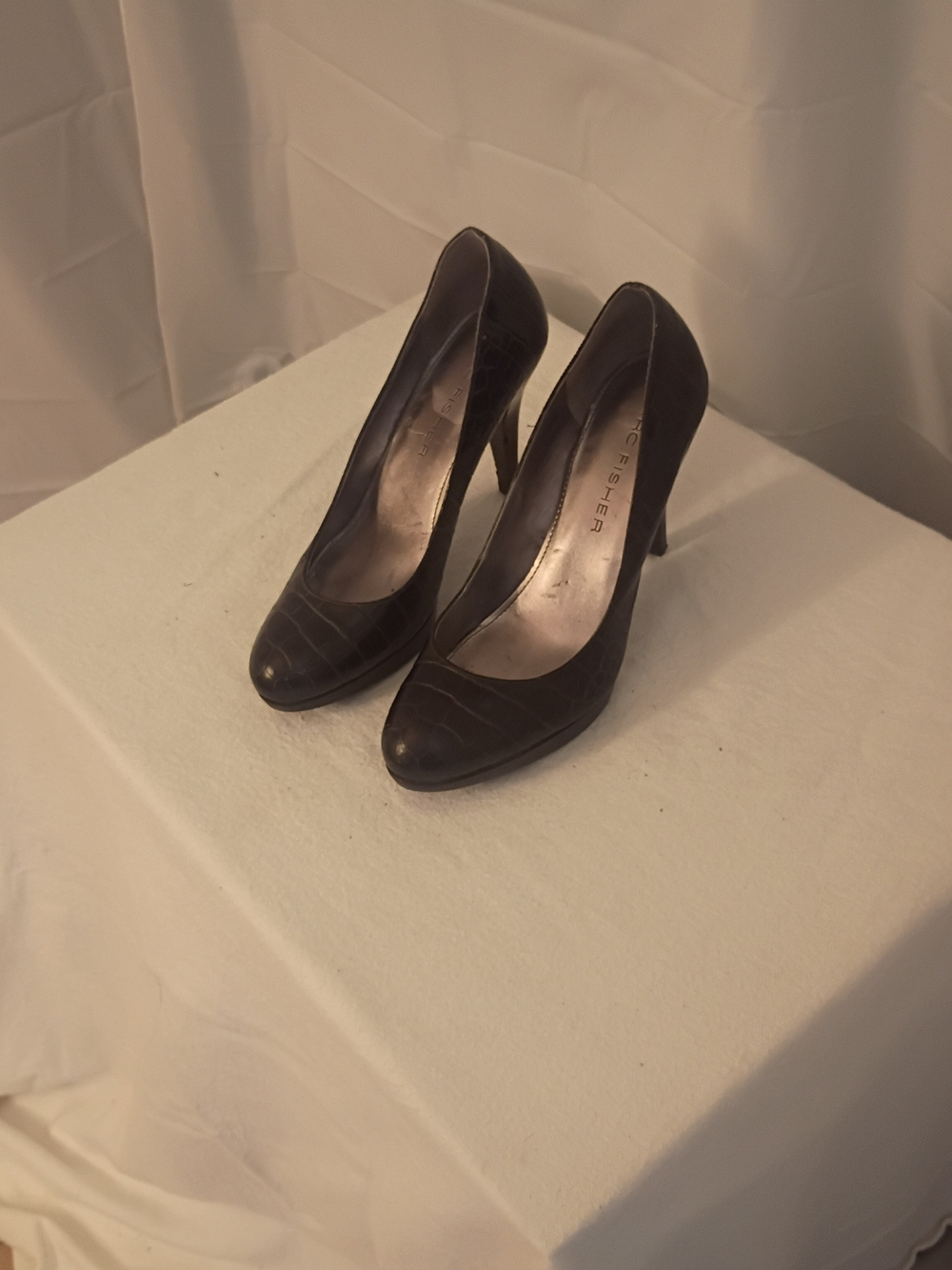 Marc Fisher Black Croc-Embossed Pointed-Toe Pumps